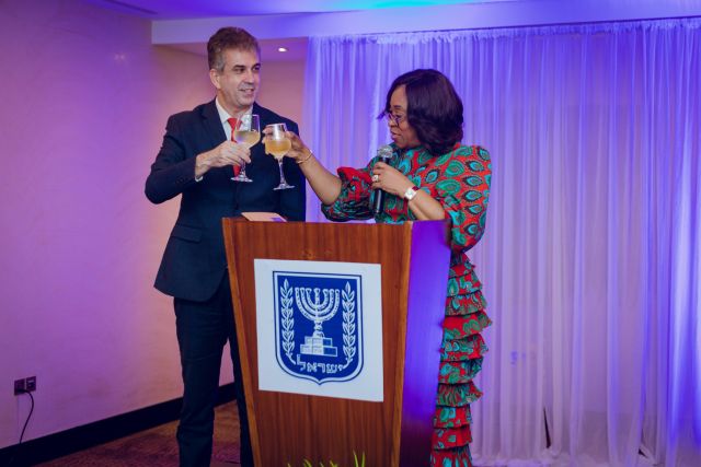 H.E. Eli Cohen & Hon. Shirley Ayorkor Botchewy proposing a toast to Israel-Ghana good relations 